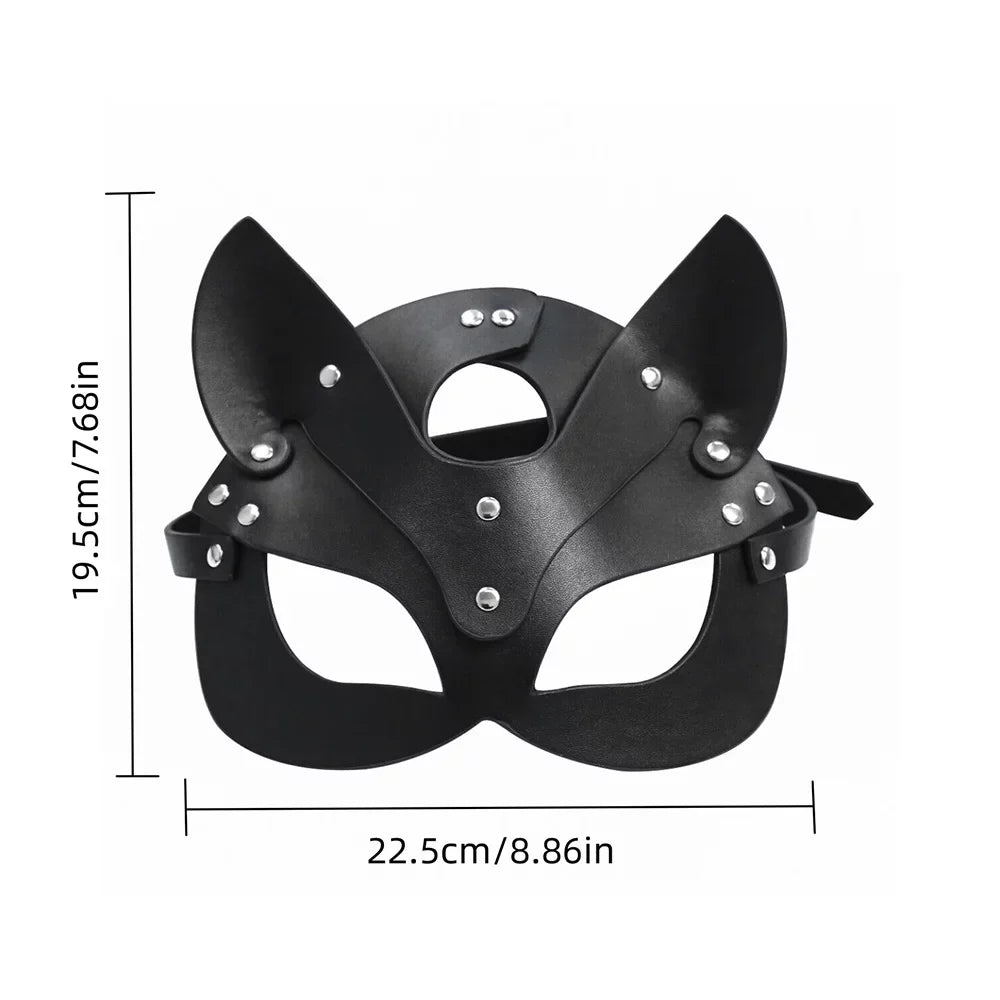 and Carnival Faux Halloween, Lingerie Fun for Fox Set Leather Roleplay - Choker Mask Set and Nightclub for Sexy Masquerade, 1pc and