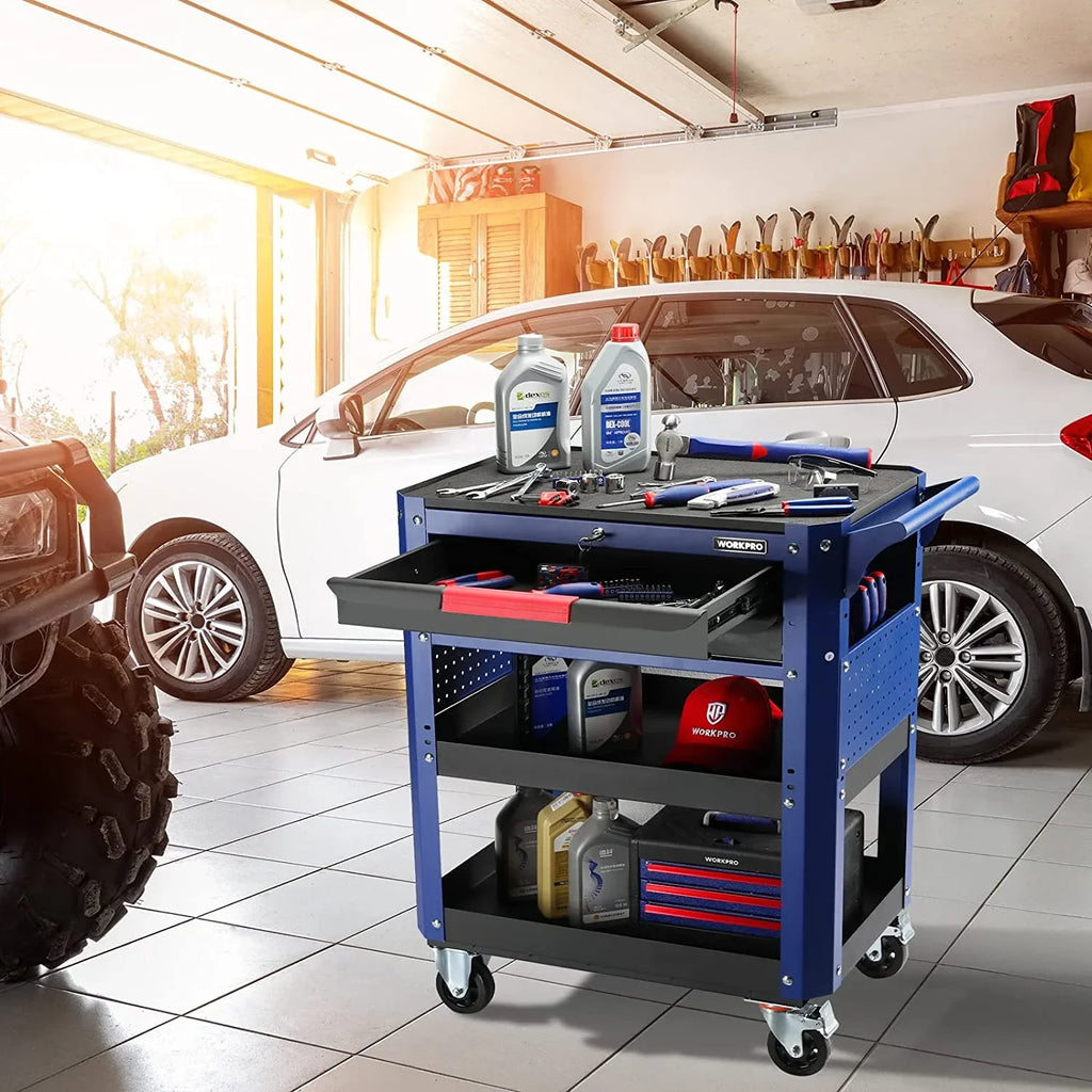 Garage, with Duty Rolling Organizer Industrial Service Heavy WORKPRO Premium Mechanic, Storage System, Workshop, 28" and for Warehouse, 400 Utility Cart, Load Wheels Cart 2-Drawer Tool lbs Locking