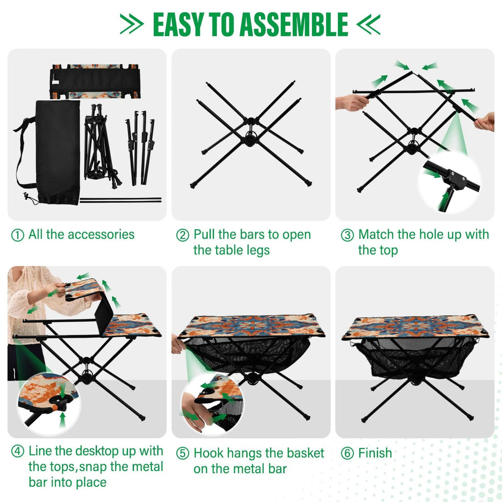 Bag Compact Table Table with Beach BBQ Fishing for Camping Pattern Table Portable Travel Mandala Storage Folding Picnic Outdoor