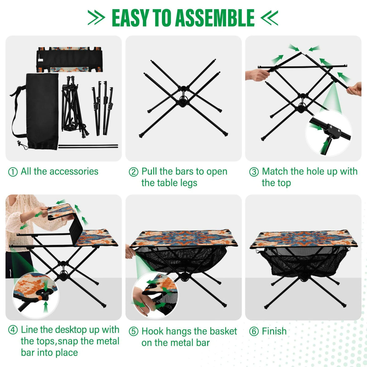 Bag Compact Table Table with Beach BBQ Fishing for Camping Pattern Table Portable Travel Mandala Storage Folding Picnic Outdoor