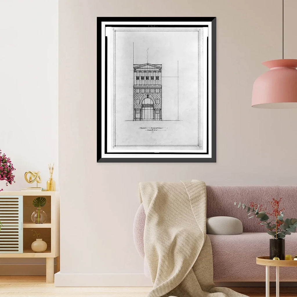 (15th Washington, Print, 21-7/8" office [Two 17-7/8" N.W., x Saul buildings - 2, Framed Front B.F. Street, Historic for elevation] D.C.).