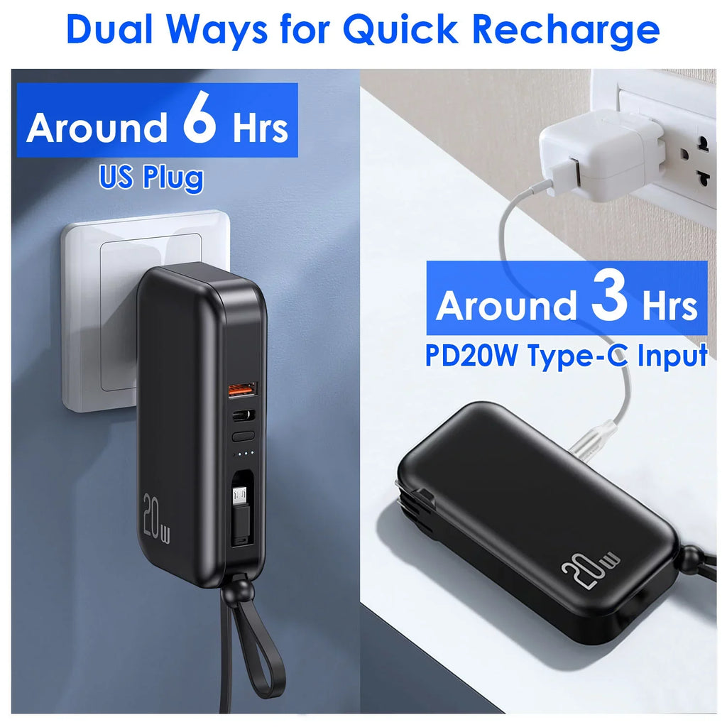Android Charging 5 Portable 10000mAh Battery iMounTEK PD20W IOSPhone Fit CablesType-C/LT/Micro-USB Outputs 3 Fast Inbuilt Charger QC18W Pack 14 External For