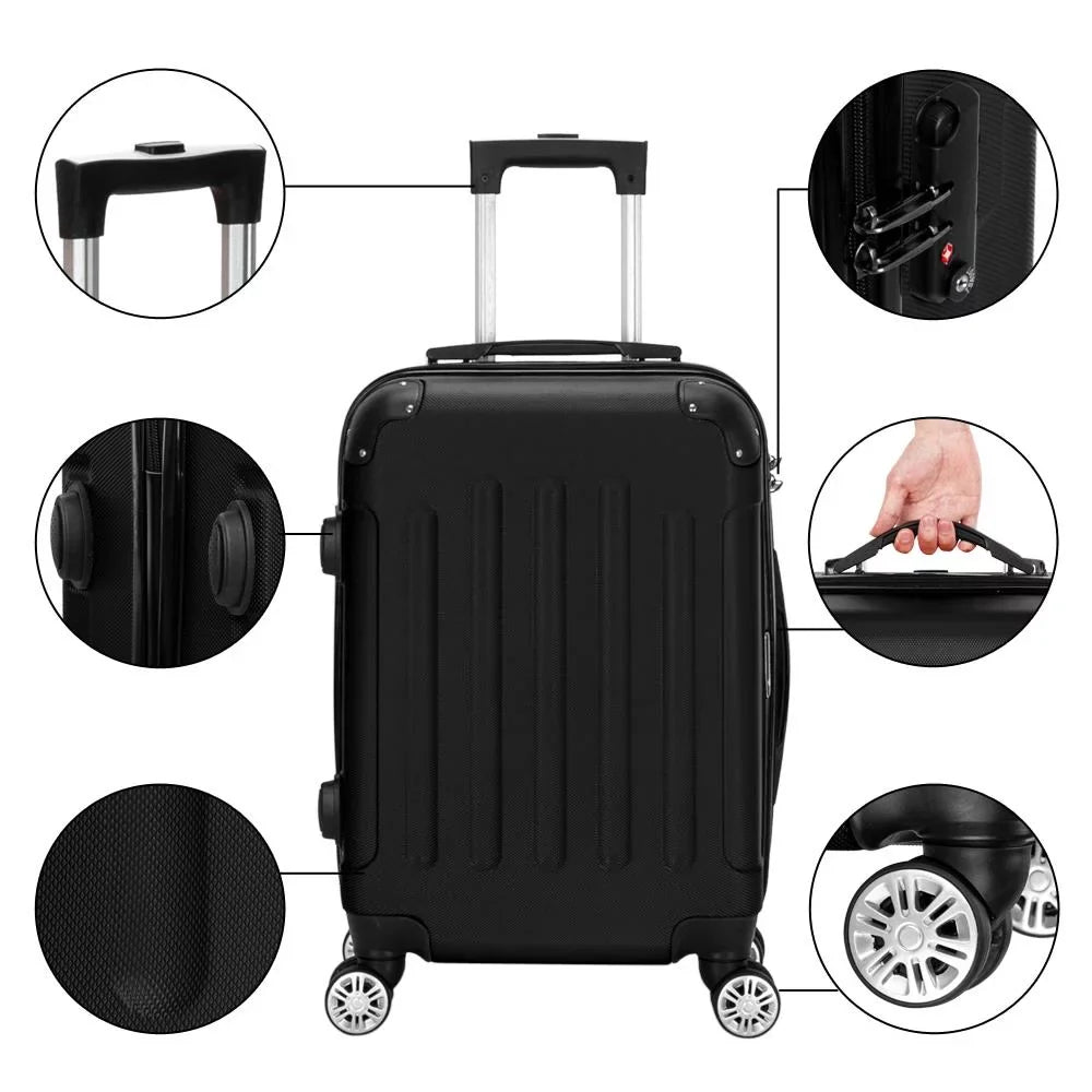 Winado Travel Set Bag Black Luggage ABS Pcs Suitcase Trolley 3