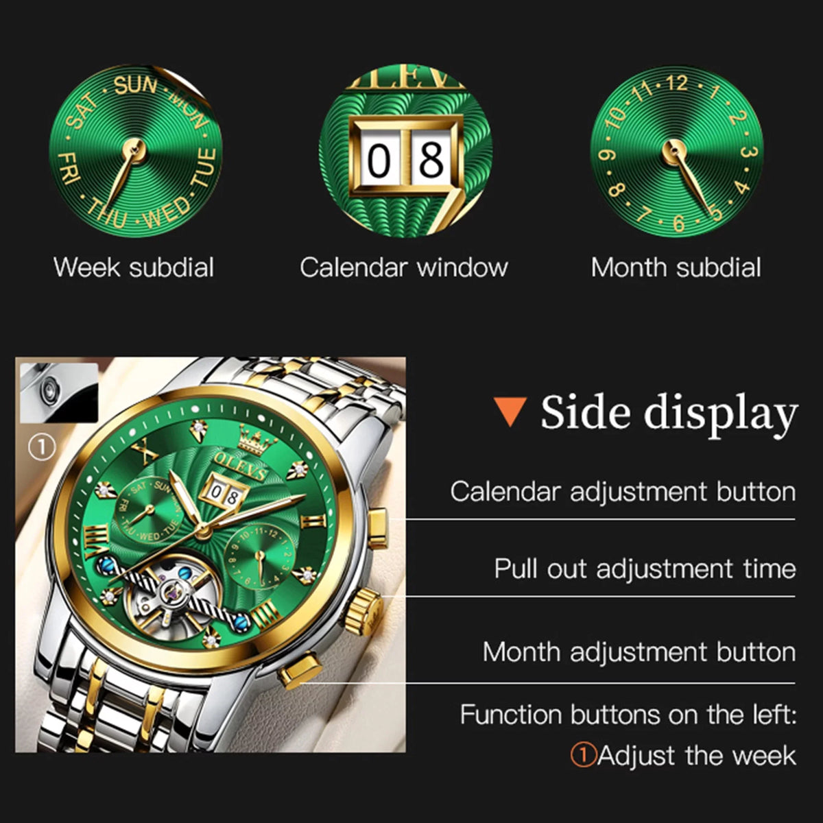 Diamond Watches Luxury Dress Mens Stainless Steel Skeleton OLEVS Automatic Watches Men Self-Winding for Band Business