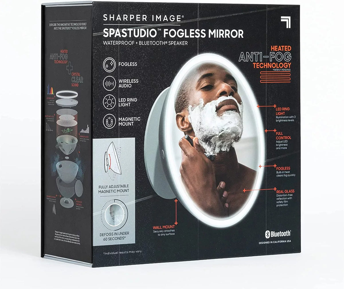 Fogless Sharper Image Bluetooth Speaker and Shower LED Mirror