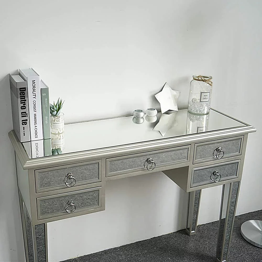 Console Sofa Antique 5-Drawer TJUNBOLIFE Console Drawers Table Entry with Silver/Mirror Mirrored Table Two