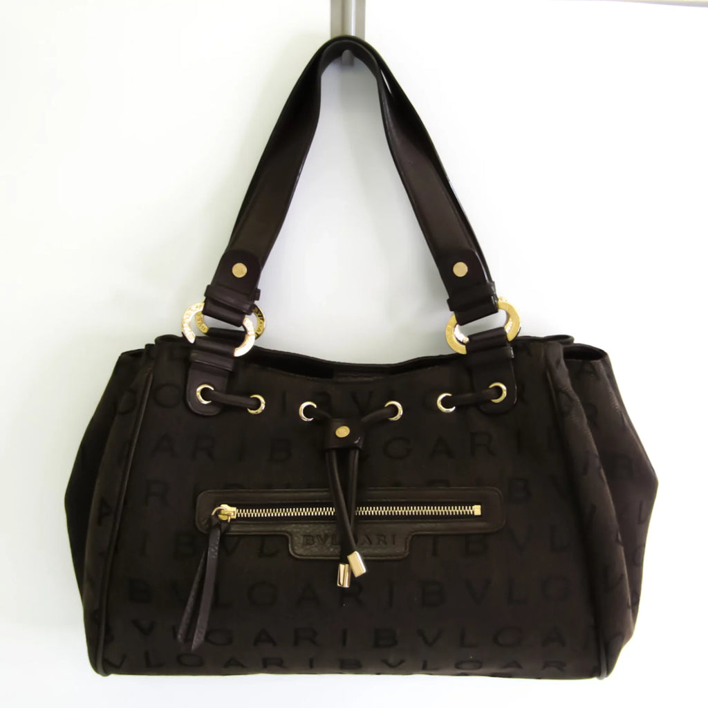 Brown Women's Bvlgari Pre-Owned Canvas Logomania Bag Handbag,Tote (Good)