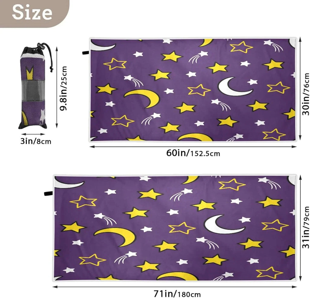 for Beach Bestwell Dry Super Travel Quick Lightweight Holiday（419） Absorbent - Towels Compact Camping Oversized - and Moon Stars Towel Towel Swimming