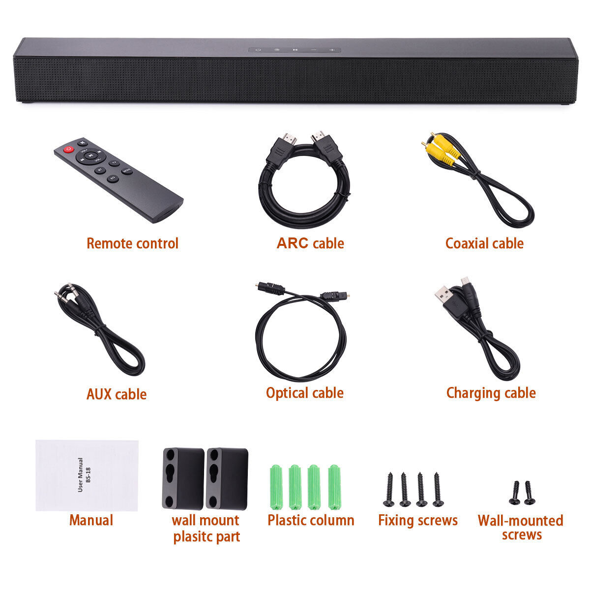 Monitor CJC Bass Sound Sound Mountable for Bar Bluetooth Adjustable TV 5.0/HDMI with Bars Gaming ARC/AUX/USB Wall PC