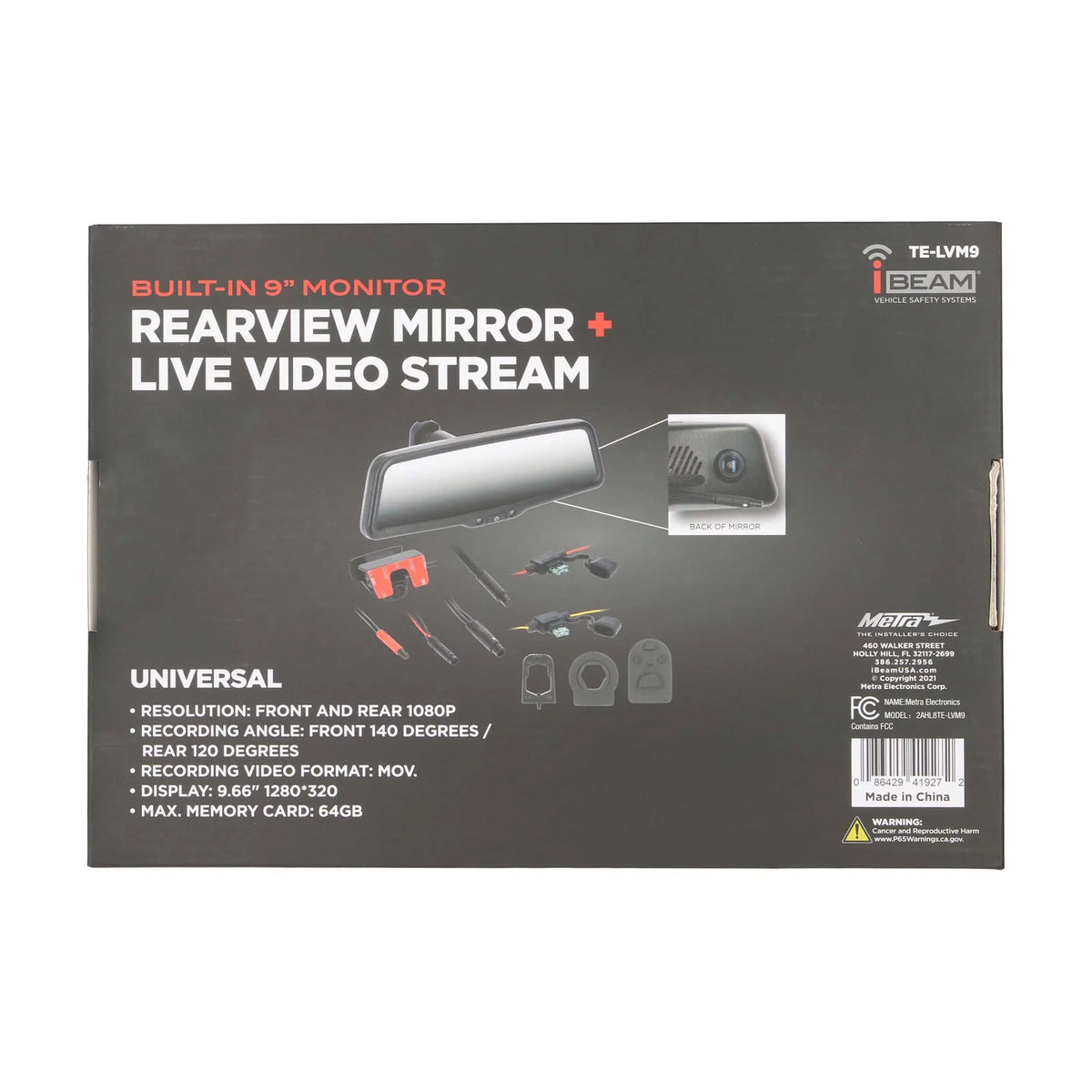 TE-LVM9 1280×320 View Rearview Rear 9" & Front Mirror 1080P Streaming iBeam Live