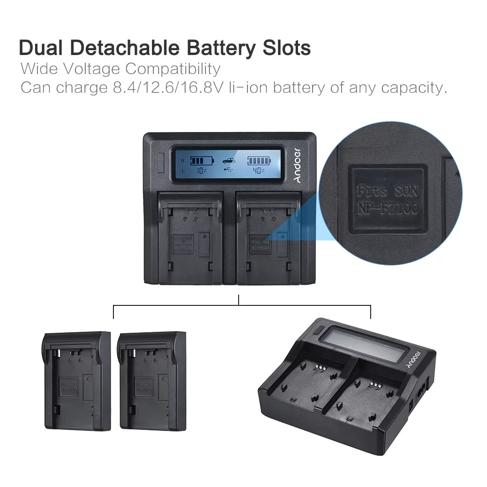 LCD Channel A7SIII for Dual Sony Suzicca Replacement Battery A7III A9 A7RIII NP-FZ100