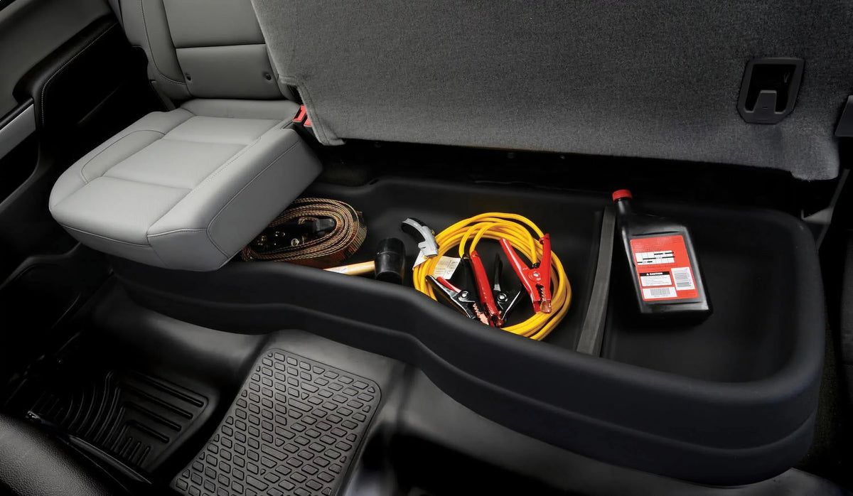 with - F-150 Gearbox box Crew SuperCrew, Ford Ford Under Storage F-250/F-350 2017-20 Husky Compatible RealTruck Seat by 2015-20 Cab storage Box factory without