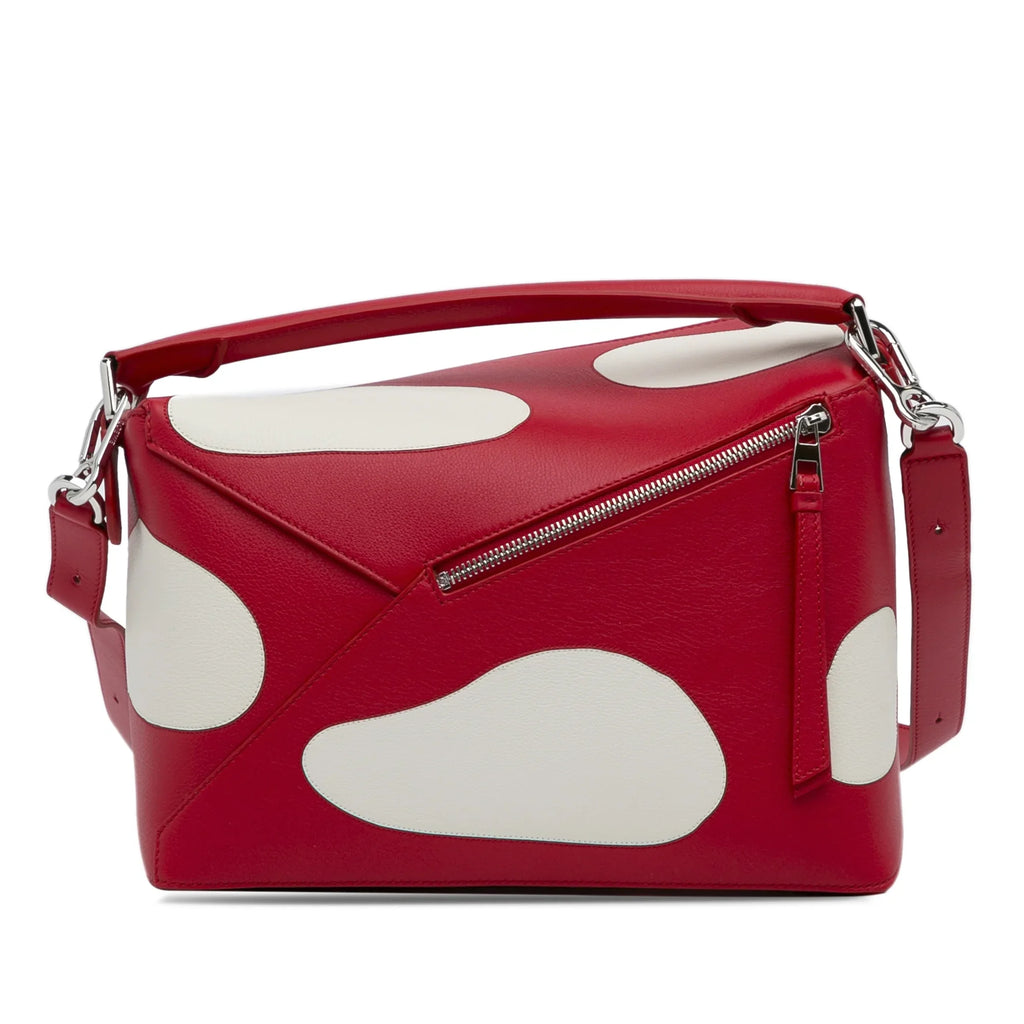 Authenticated (Good) Unisex Red LOEWE Mushroom Small Puzzle Pre-Owned Satchel Edge Leather Calf