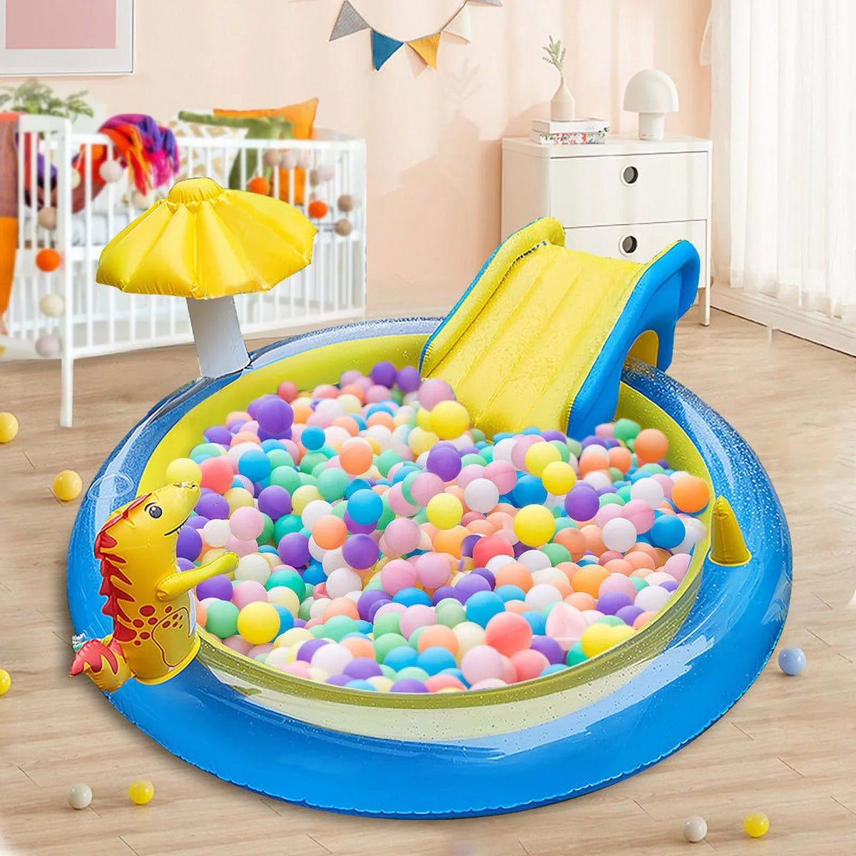 2+ and Age for with Cute 78 Yellow Pool Indoor, Play 43 x Kids Dinosaur Blue Kiddie Sanmadrola Inches, Center x Dinoland Sprinkle Inflatable Outdoor Pool Wading for Backyard Pools 78 Slide Toddler