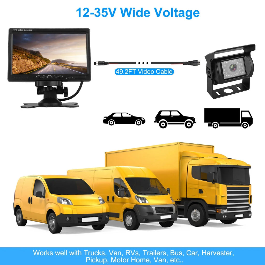 Night Waterproof Car Trunk Parking SUV with Vision IP67 for Parking Reverse Camera, Car System, Rearview Reverse Vehicle 7In Car Backup Monitor Camera, Van System Reverse