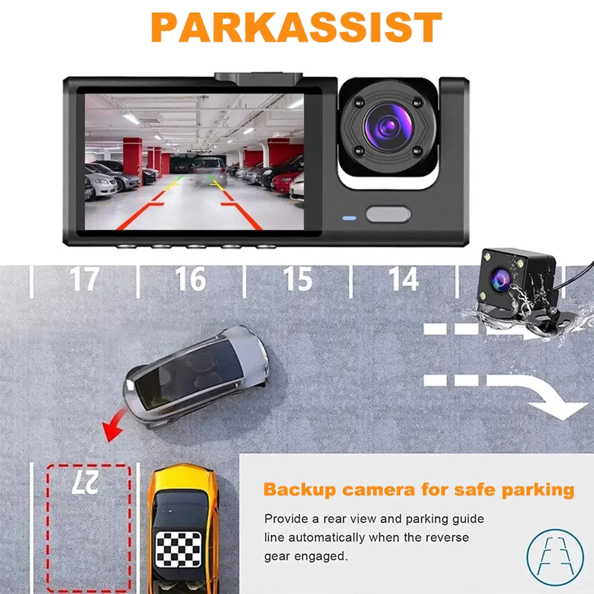 Dash Rear Video Andoer Car Camcorder Driving Car Vision Front Inside Recording Rearview Cameras Camera Night Car 1080P+720P+480p Recorder Mirror Safety 3 and Cam Auto Recorder