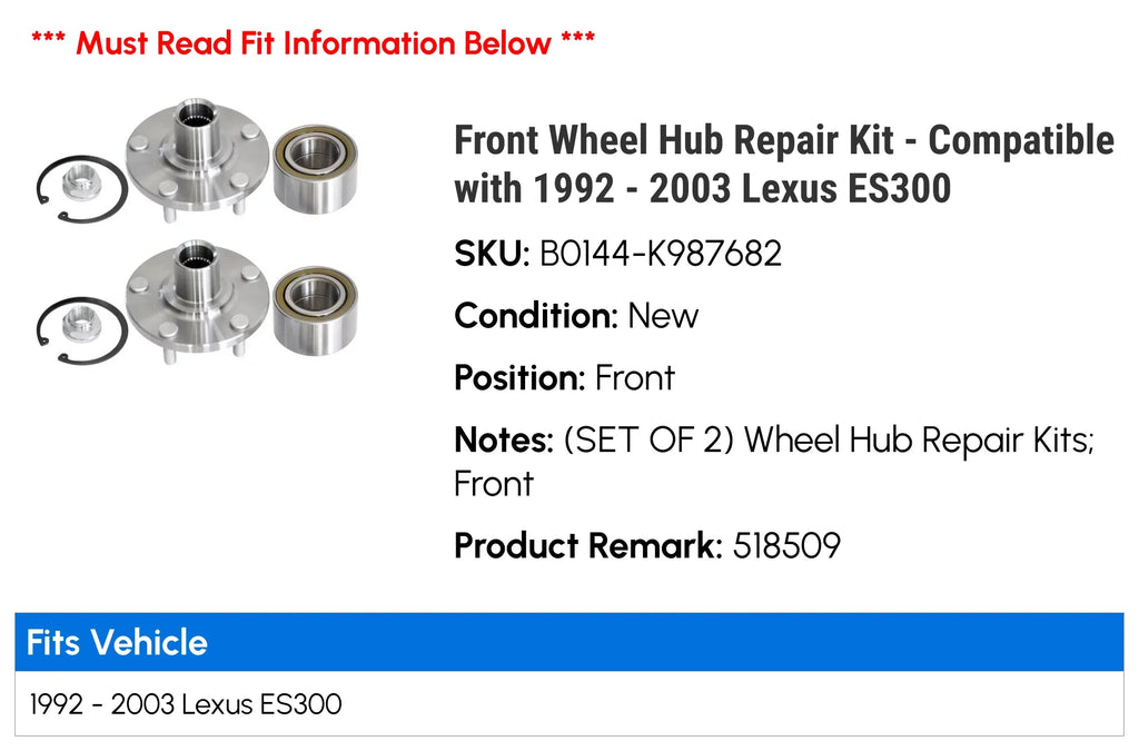 Kit 2002 1992 2001 ES300 - 1995 Hub 1996 Repair - Compatible 1993 2003 1994 Front with 1997 1998 1999 Wheel 2000