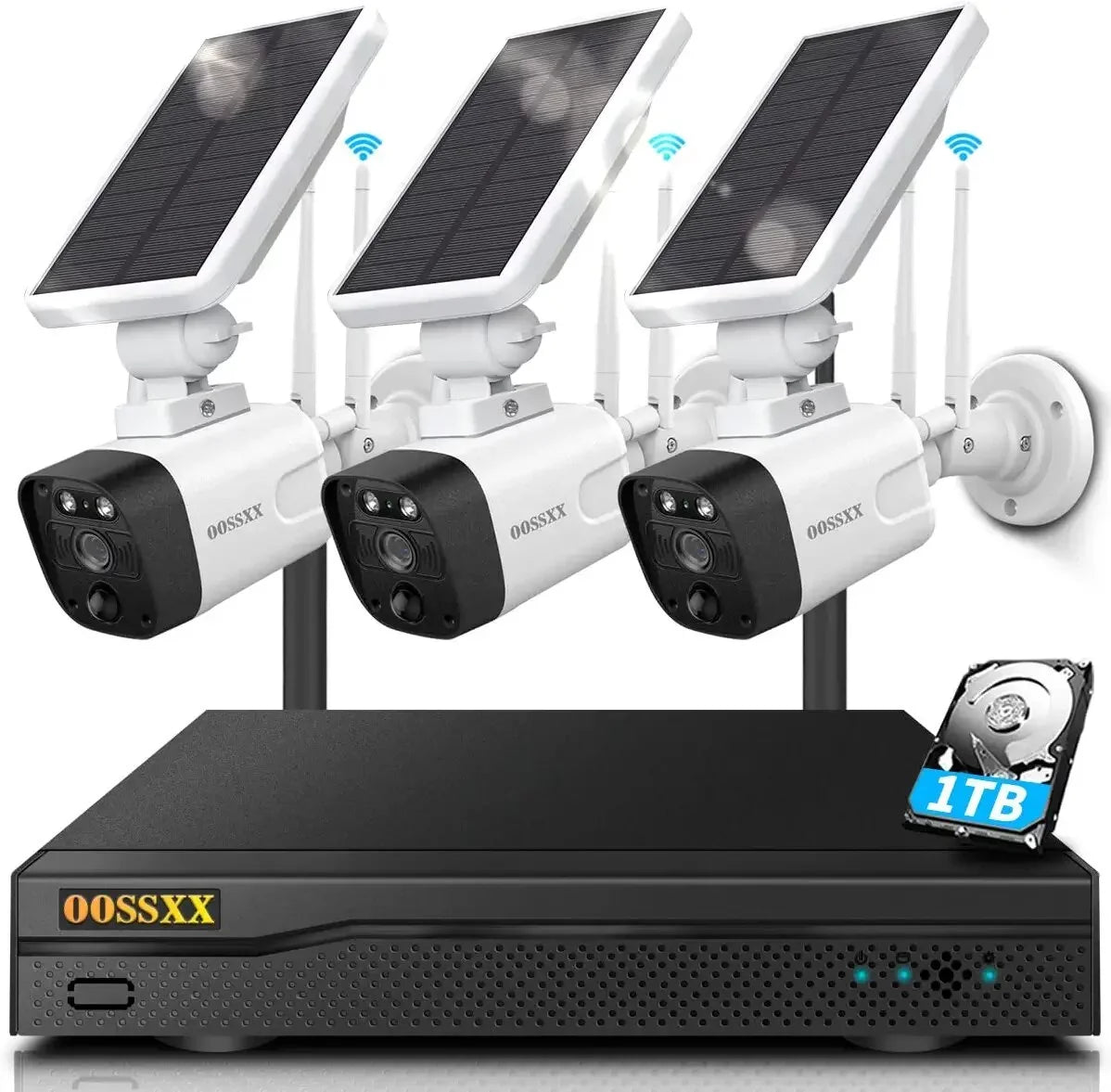 pre-installed 2TB Security {100% Solar 2K Wire-free Home 6pcs 8-channel system, OOSSXX 3.0MP System}, by Drive Wireless solar Camera Surveillance with Hard NVR, cameras