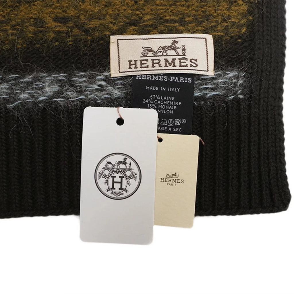 Pre-Owned muffler size 03 stripe (Like H393793T New) short men's HERMES orange fade Hermes