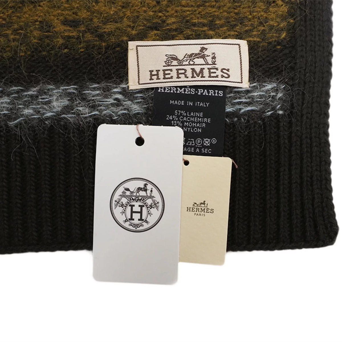 Pre-Owned muffler size 03 stripe (Like H393793T New) short men's HERMES orange fade Hermes