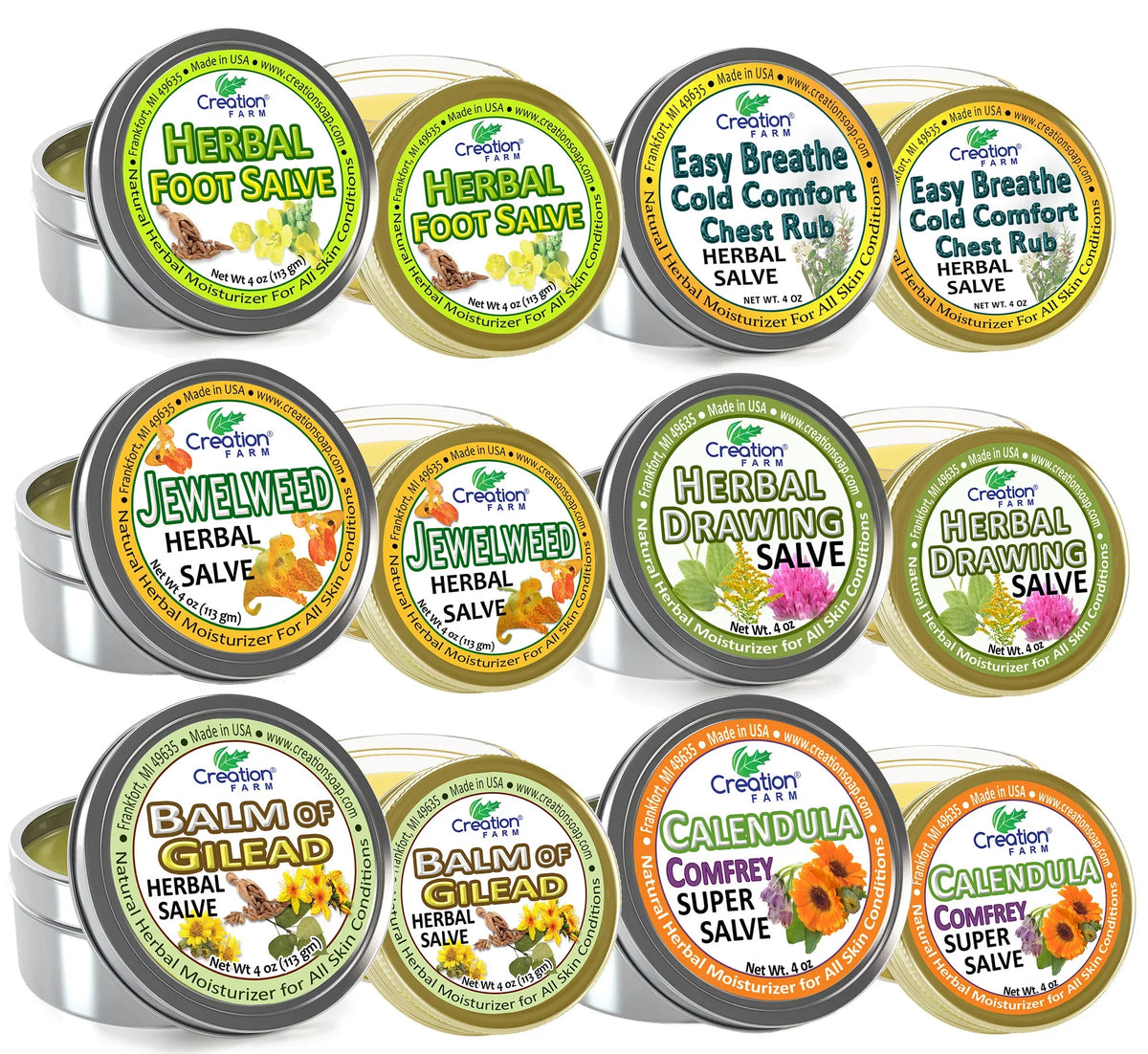 4 Calendula 4 Tin, Rash Farm by Ointment, Tin Wound Salve Creation oz Herbal Skin oz Comfrey Treatment