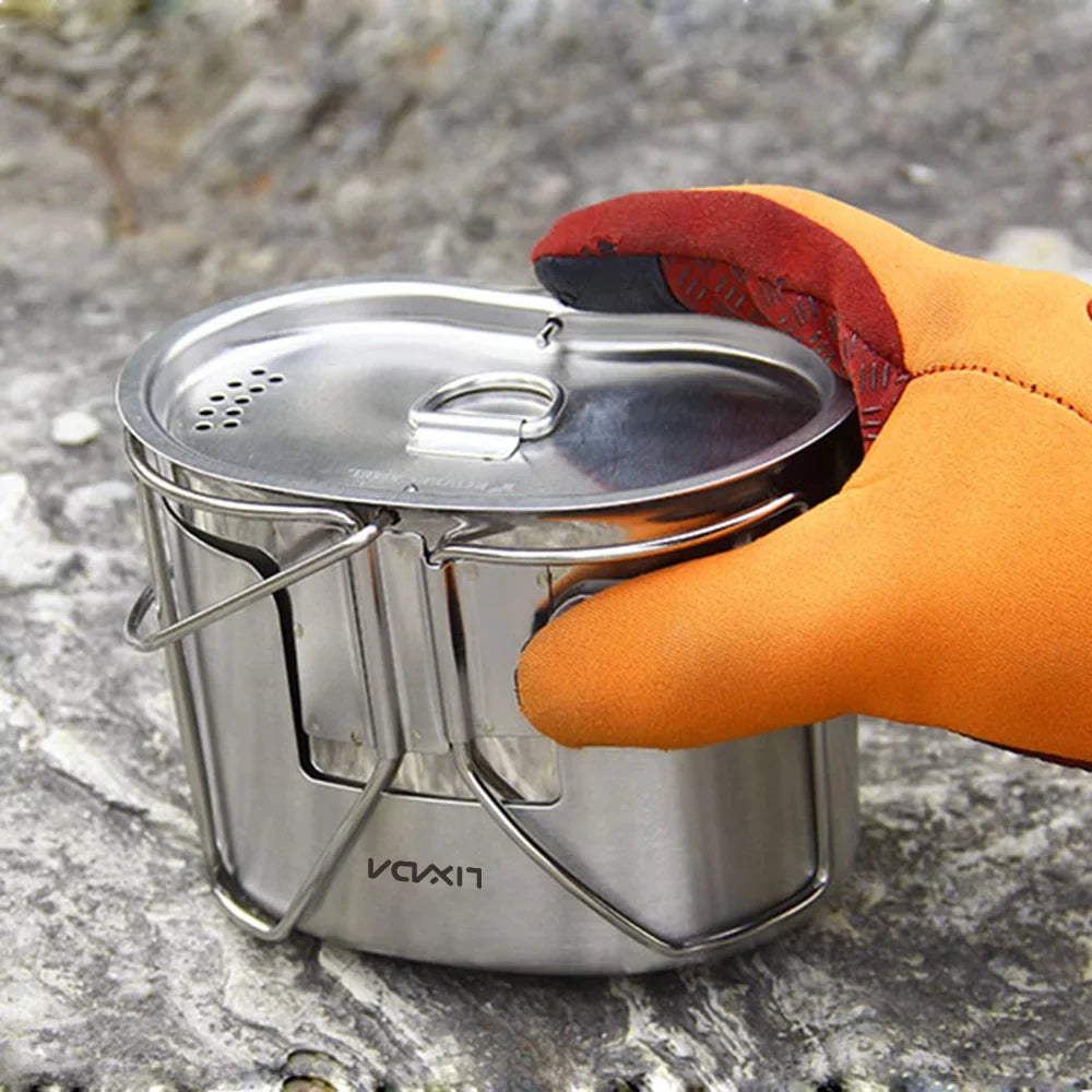 Cup Hanging Pot Cooking Stove Lixada Hiking Cookware Steel Reliable Survival Practical Stainless with Canteen Wood Set Picnic Equipment Backpacking Camping - for and