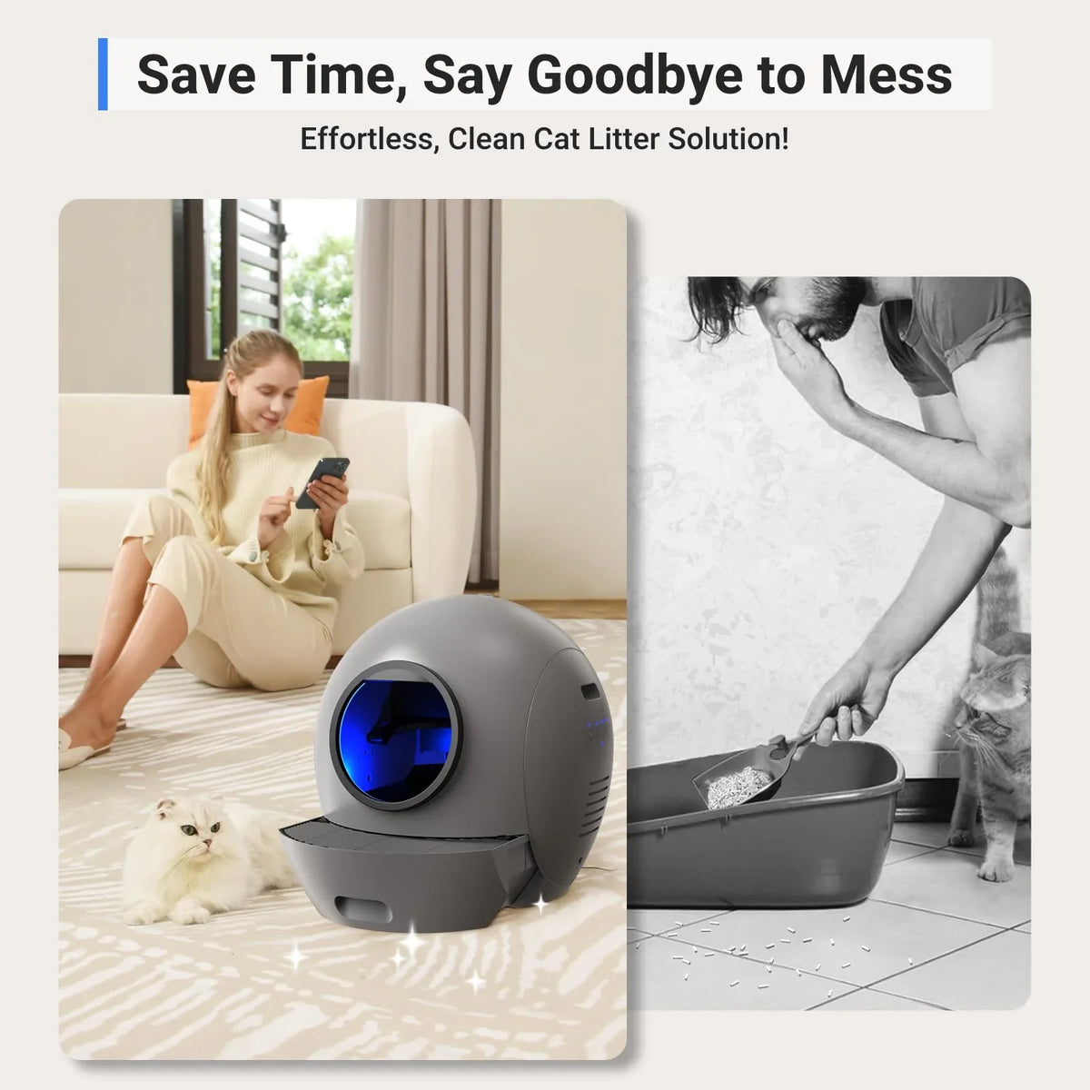 Litter Box Cats Cat Cleaning Litter Self Control ELS Cat Multiple PET for Automatic Version] [Upgraded Box APP