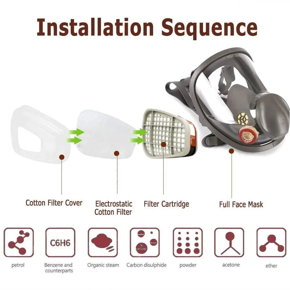 Gas Face Set Spraying Mask for Full 6800 w/Filters Painting Facepiece Respirator