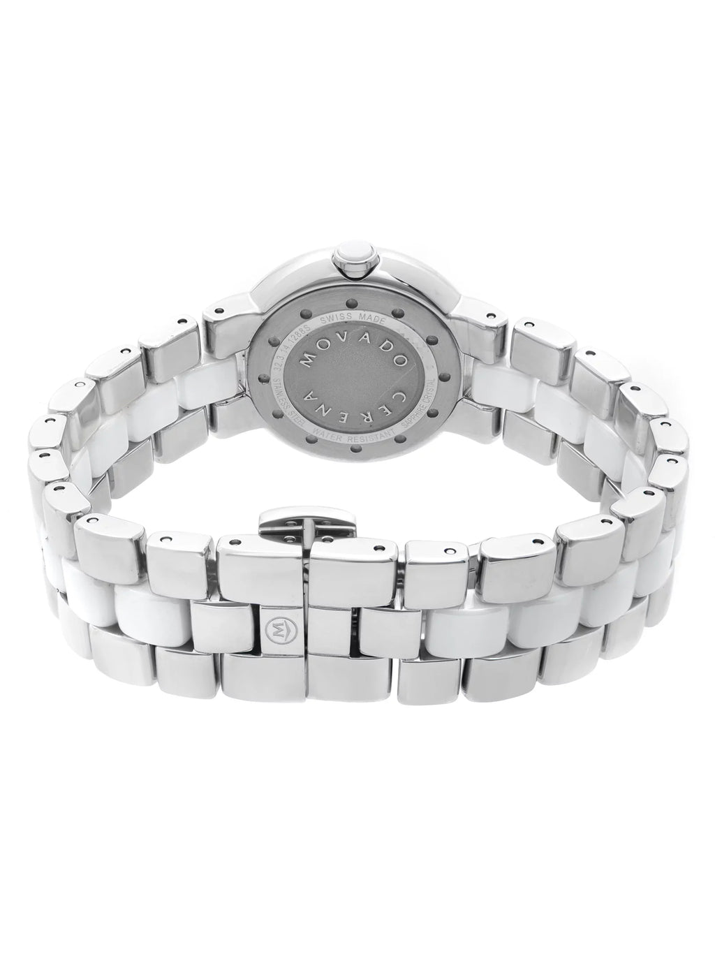 White Quartz Watch Cerena Movado Bezel Pre-Owned Diamond 28mm Ladies Steel Ceramic 0606931