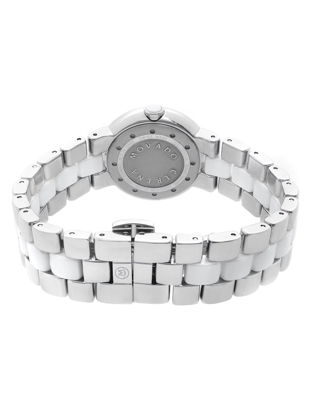 White Quartz Watch Cerena Movado Bezel Pre-Owned Diamond 28mm Ladies Steel Ceramic 0606931