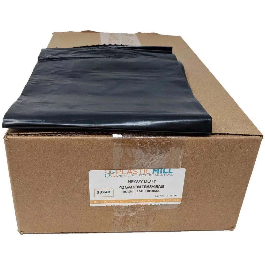 Gallon, Can 33x48, PlasticMill Bags/Case, / Trash Garbage 1.5 MIL, Black, Liners. 100 42 Bags