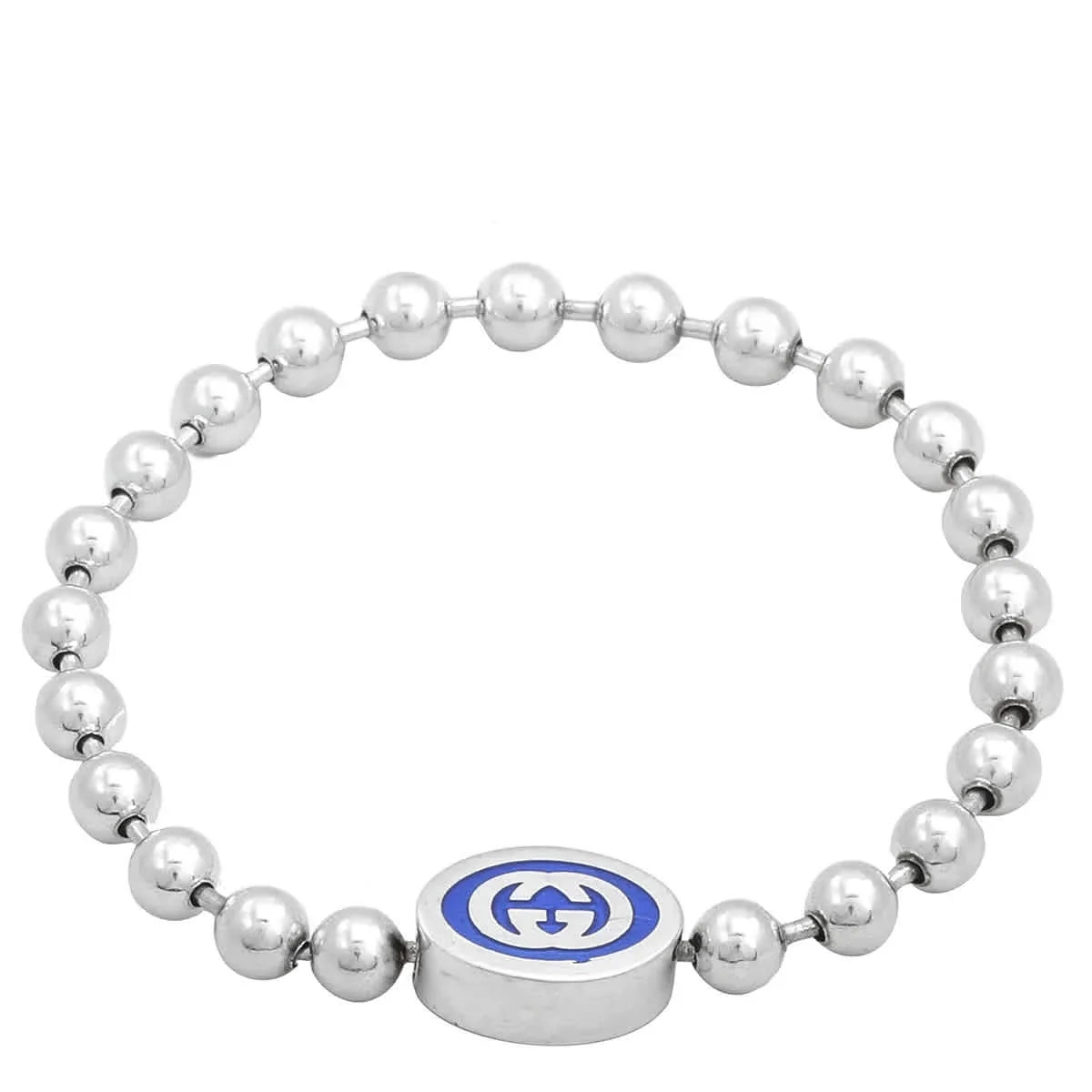 Boule 16 Yba753437001 - Size Interlocking Chain Enamel Blue G Bracelet, Sterling Gucci Silver