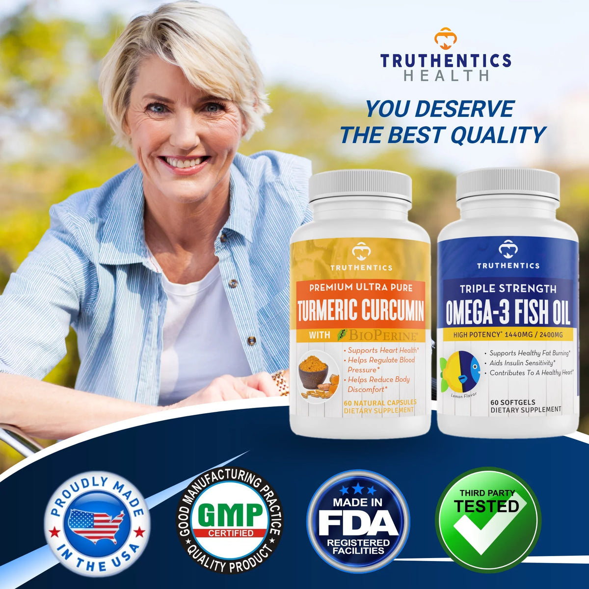 Turmeric - Each Fish Triple 3 Strength Omega Curcumin with Plus Oil Bundle Bioperine Count 60 650mg Truthentics