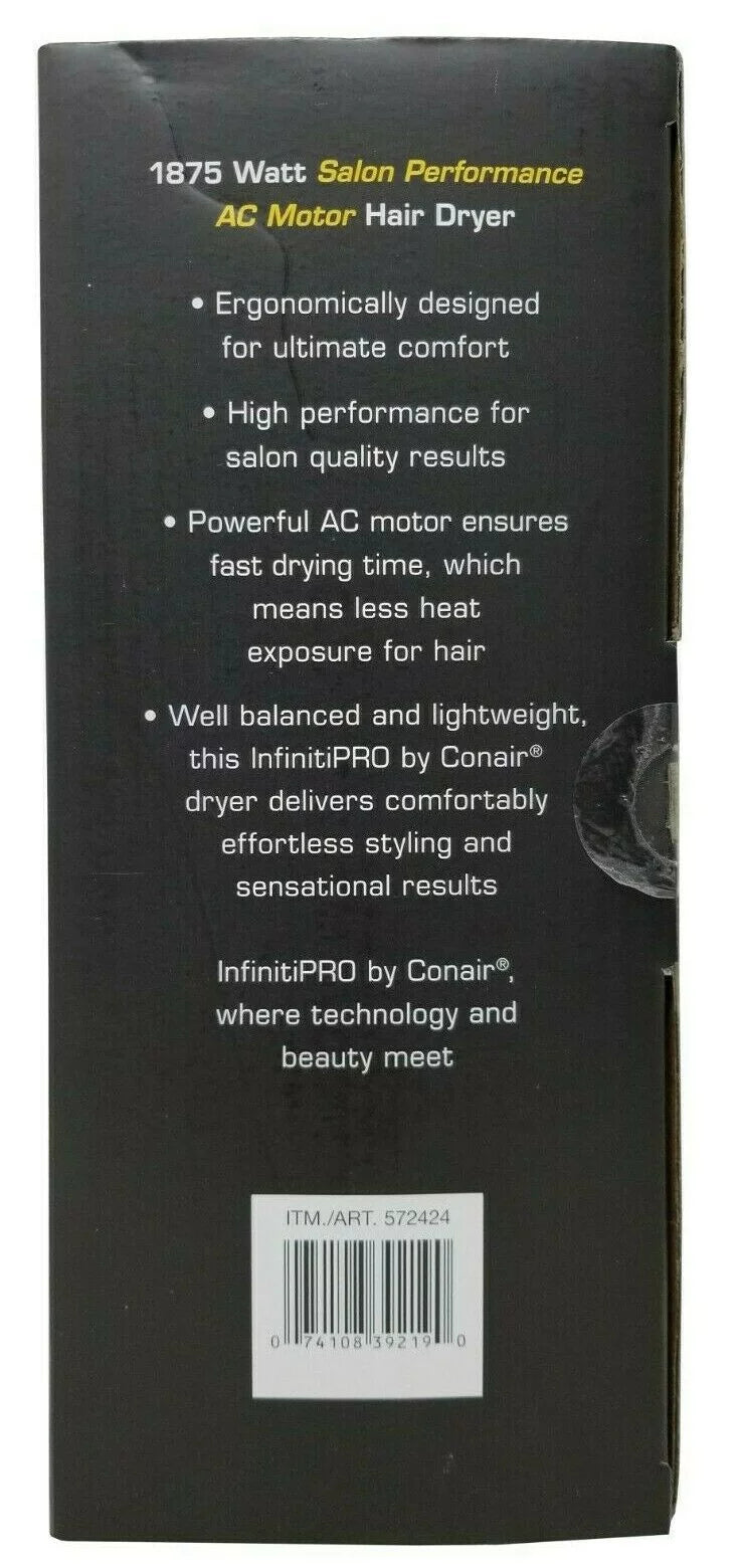 Pro Styling Watt Performance Motor Infiniti Conair 1875 AC Hair Dryer Salon Tool