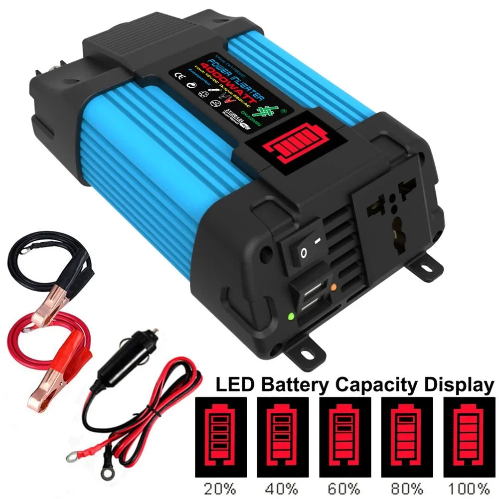 2 DC Wave Sine 12V To Inverter LCD Power Pure Display USB Car 4000W 110/220V AC