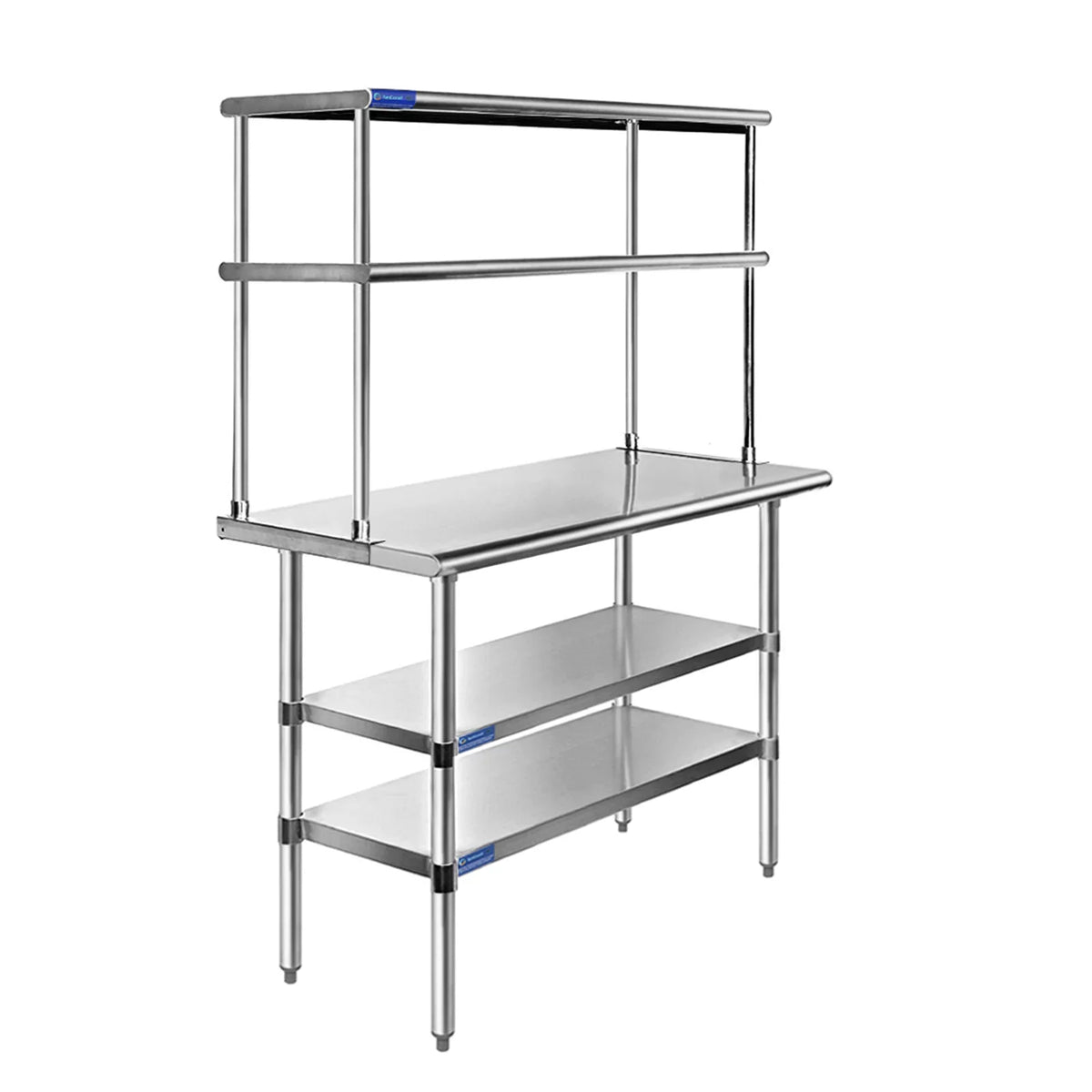 Steel Work 12" Table Double Kitchen x & Two Table 14" Wide Shelving Tier Overshelf | Shelves Prep With Metal Combo 60" | Stainless
