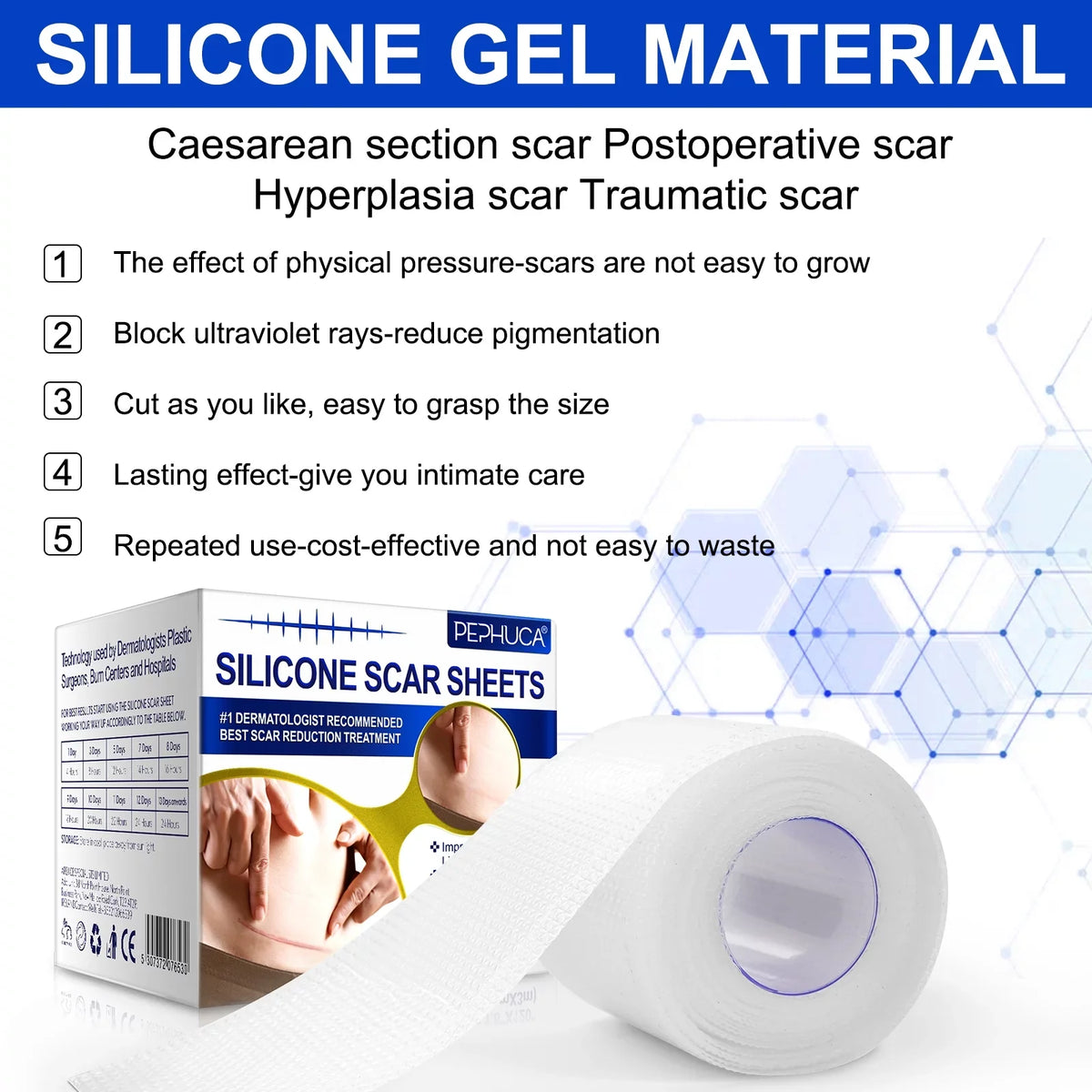 Sheets,Reusable Roll Silicone 1.6inch Scar and for Months Pephuca Silicone Reusable Grade x Scar Breathable Tape 6 Medical Pack Gel - Removal,120inch Supply,Transparent 2
