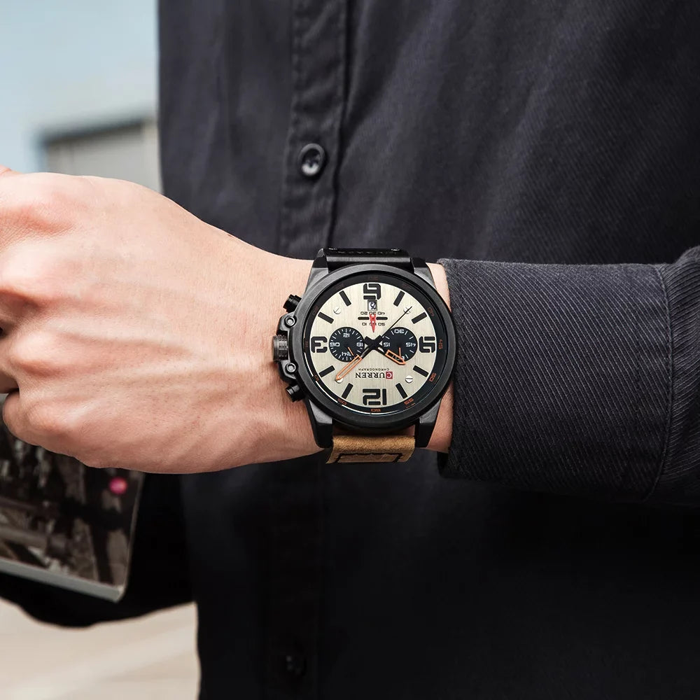 Men Watch Display Calendar CURREN Watch Time 8314 Quartz Hour Brand Minute Watch Wristwatch Leather