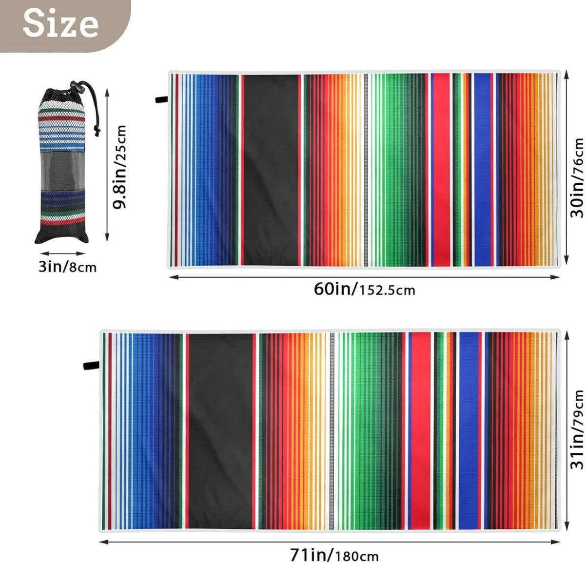Towel, Towel Yoga Free Quick Blanket, Pool Thin Bestwell Serape Towel Beach Sand Blanket Multipurpose Microfiber Bath 30”X60” Oversized Lightweight Swim Mexican Stripes Towel Dry Shower