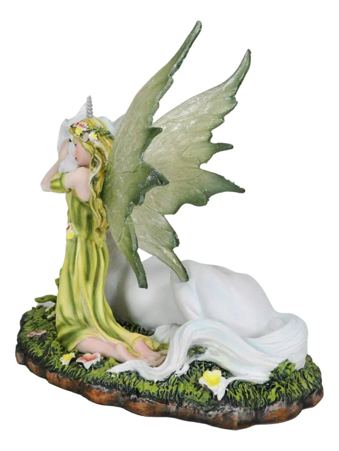 White Figurine Decor Gaia 7"L Rare Unicorn With Green Floral Statue Fairy Earth