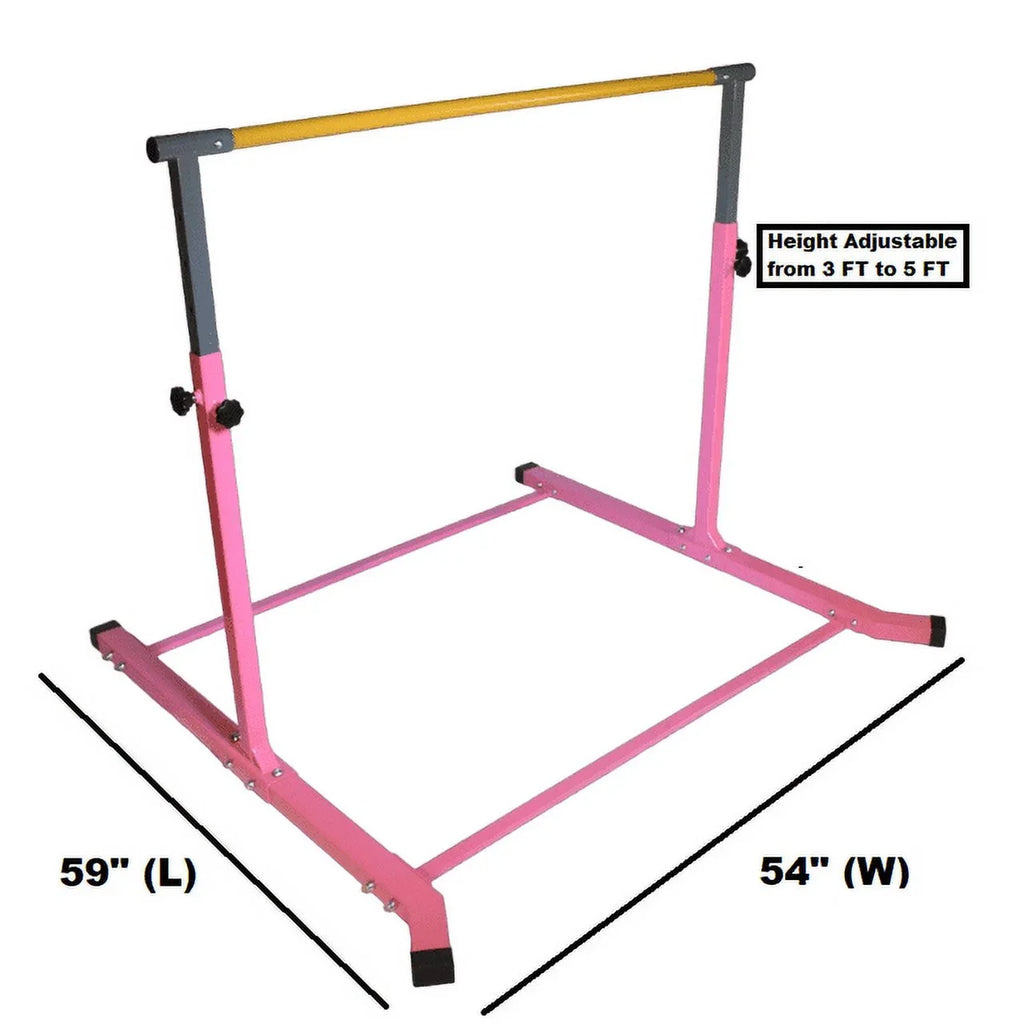 Gymnastics, Durable Bar Equipment, Gymnastic Junior Training Heavy for Kip 5 Duty Star-TD Strong Legs, Expandable Bar, FT, Height Adjustable and Pink Home Horizontal 3-5 Curved Kids,