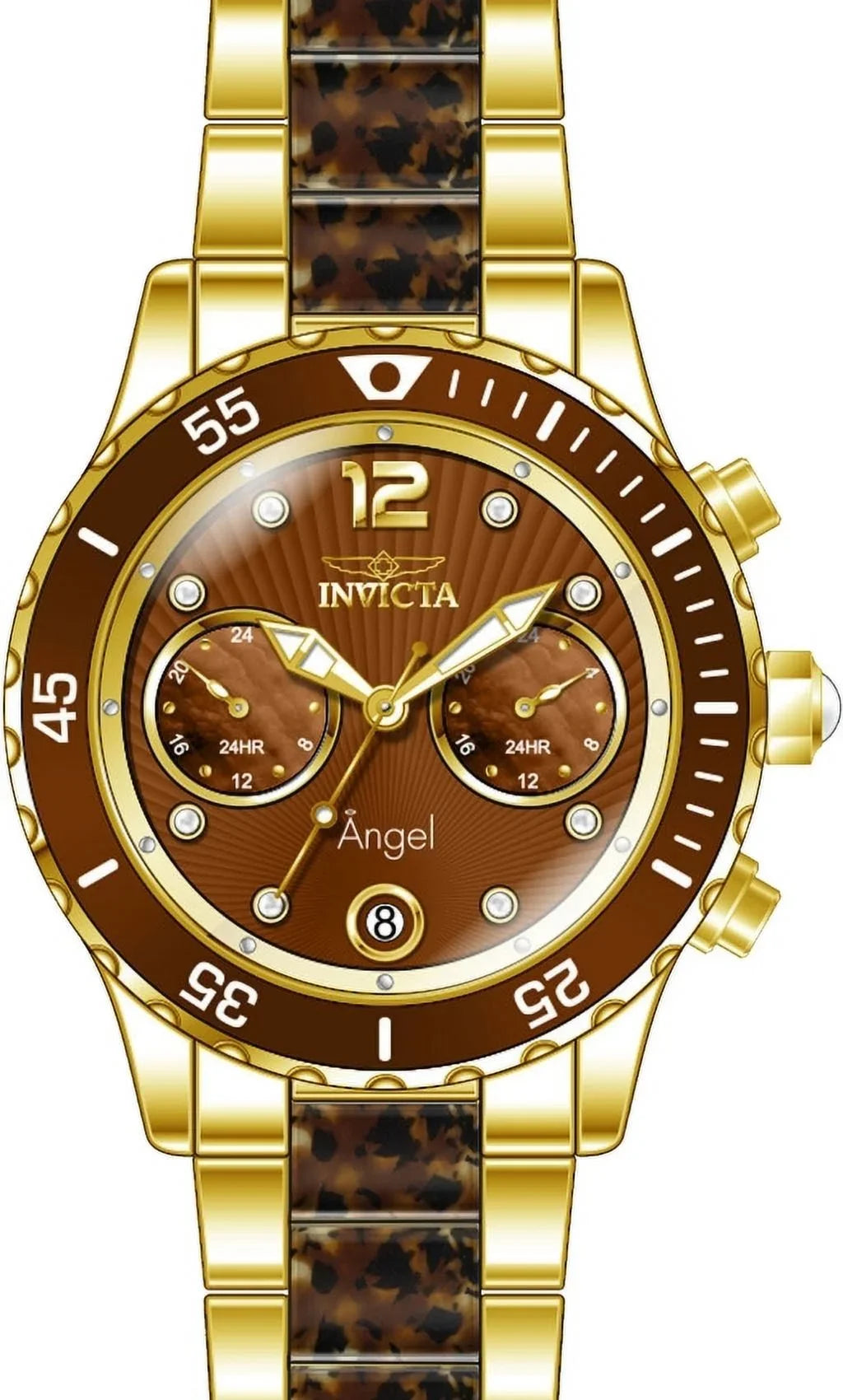Analog 24706 Quartz Brown Case Invicta Bracelet Women's Watch & Angel Steel
