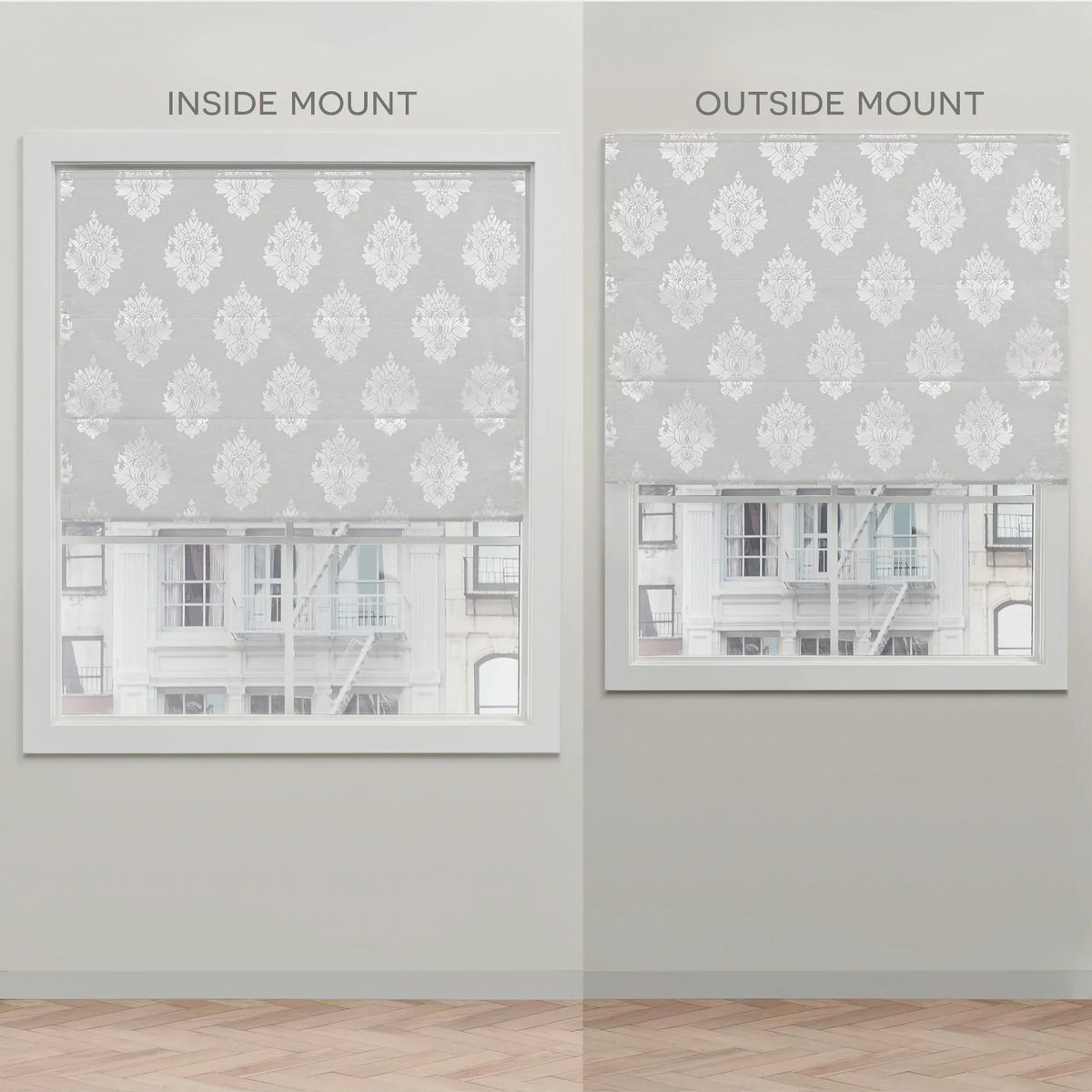 100% 34"x64", Marseilles Home Damask Silver Roman Blackout Exclusive Shade,
