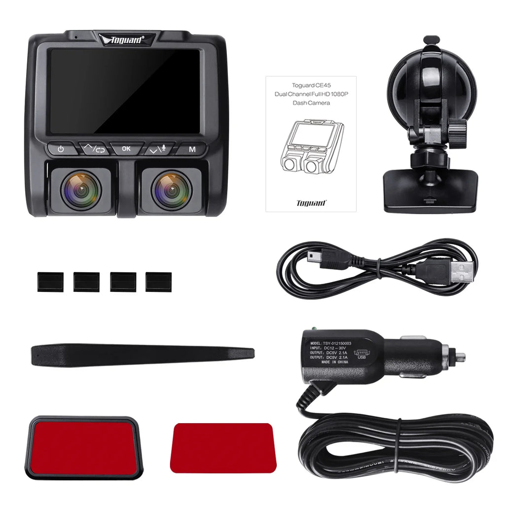 3" TOGUARD G-Sensor, Night LCD Screen Car Dual Dash Vision Recording with Monitor, Loop 1080P Dash Parking Front and Camera Cam IR Camera Inside