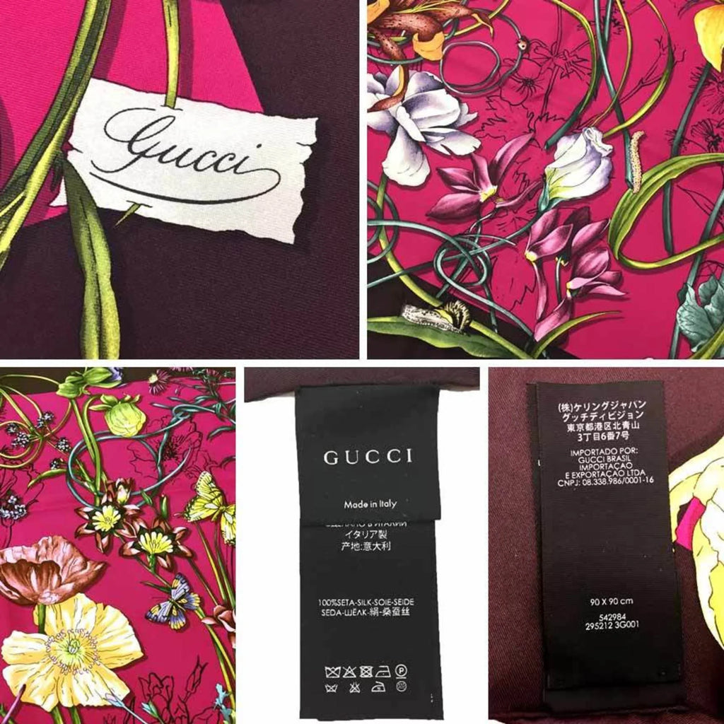 (Like Bordeaux Pre-Owned Flora 100% Silk x aq9410 GUCCI Muffler Large Gucci New) Pink Scarf Print Flower Carre