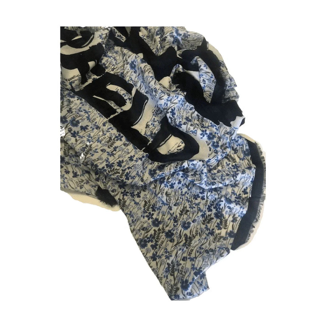Lagerfeld One Print Size Scarf, Women's Fringe Bluebell Karl