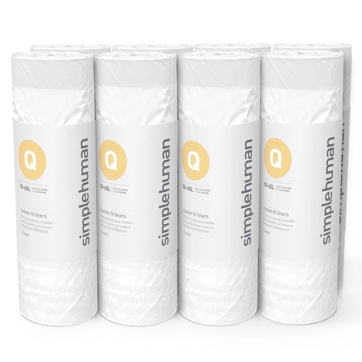 Trash Pack, Drawstring Q Custom simplehuman Bags, Fit Roll / Code 13-17 240 50-65 White Gallon, Liter