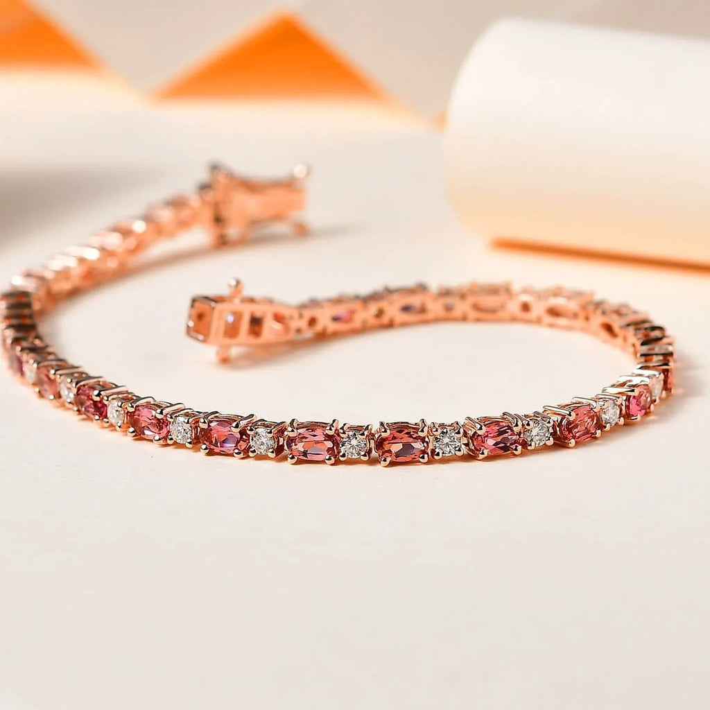 Vermeil Silver Sterling Plated Jewelry 925 Rose for 5.74 Gifts Ct Size Shop Moissanite Oval Mom Birthday Bracelet 8" Day Mothers Tourmaline Gold LC