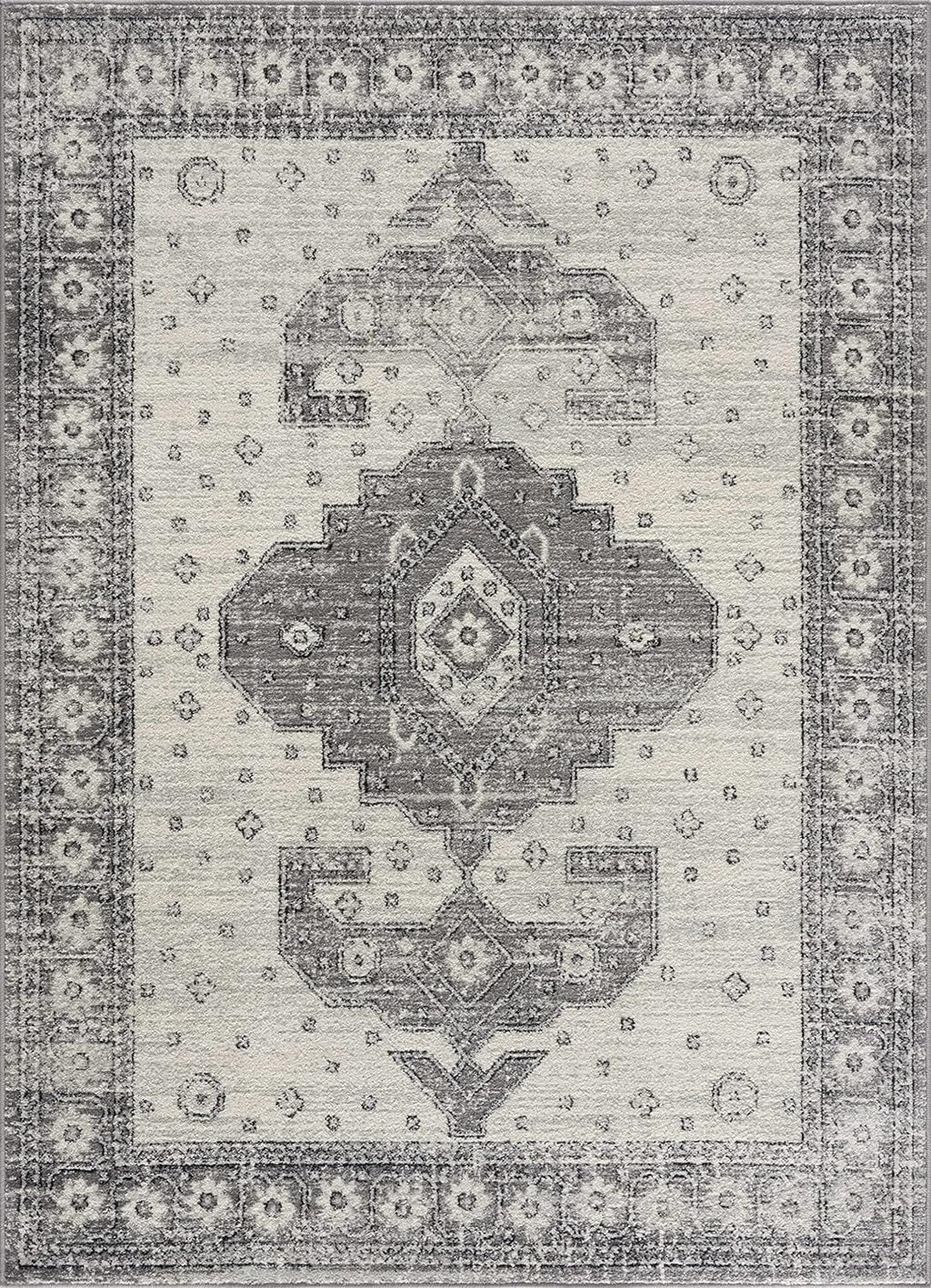 Boho Oriental Rug Living 10' Grey, Indoor X Bedroom, Marash Room, Distressed - 7'10" - Persian Beige - Pattern Traditional - Goksun Collection Vintage Area Medallion