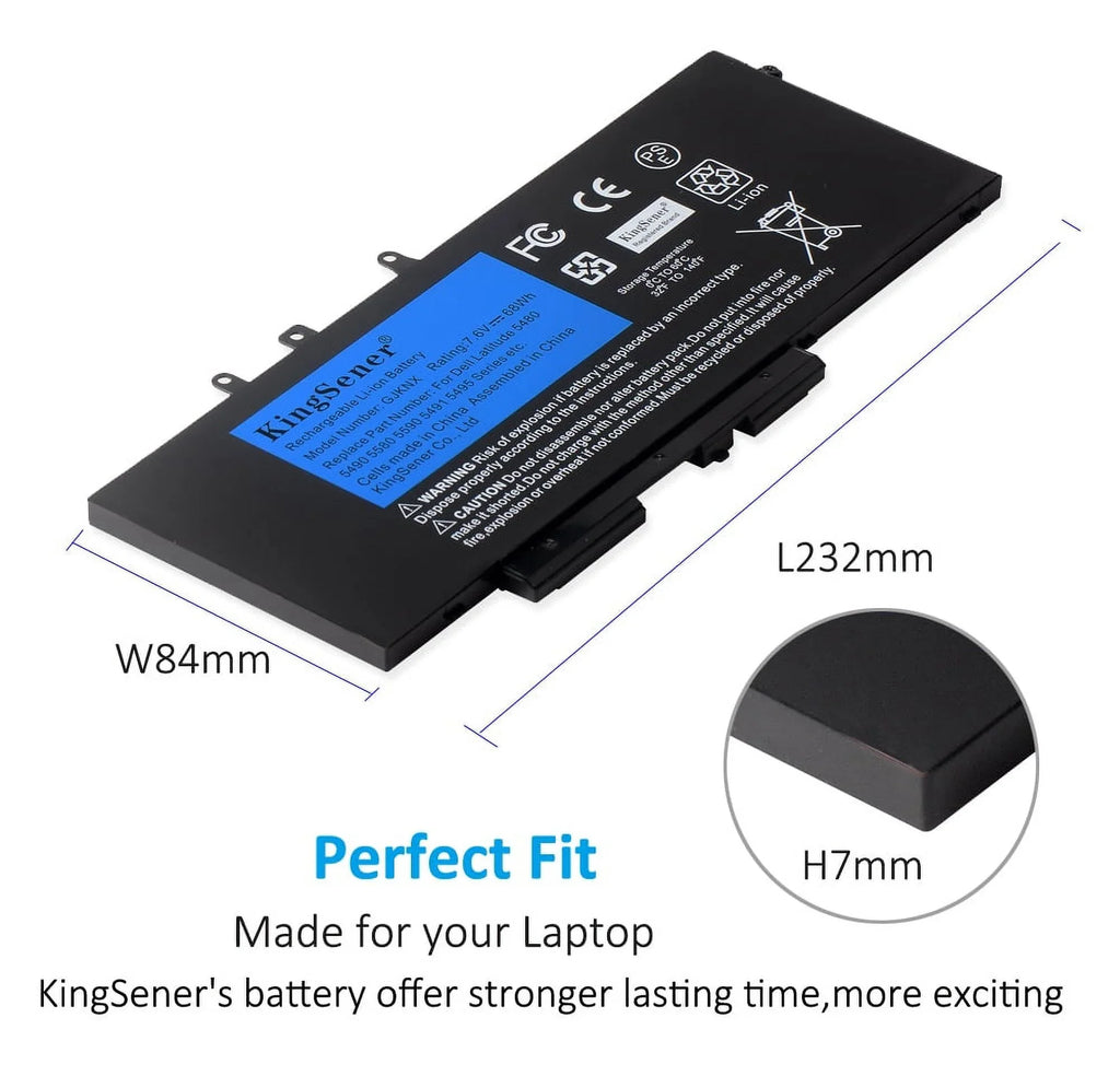 Battery Dell 5580 DELL For 5590 For 5490 GD1JP 5480 GJKNX Laptop Latitude Precision M3520 M3530 68WH 7.6V Kingsener